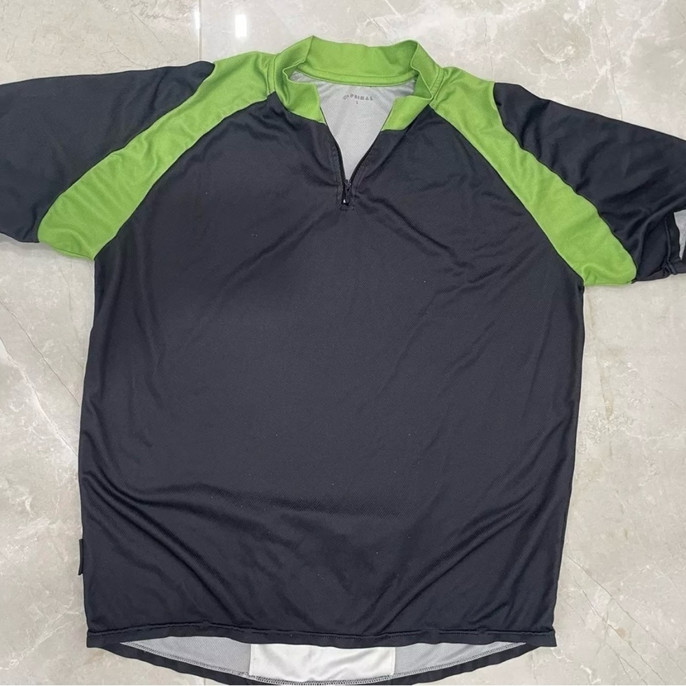 Primal Men’s Cycling Jersey Size Large Black Green Short Sleeve Zipper Mock Neck - Picture 2 of 6